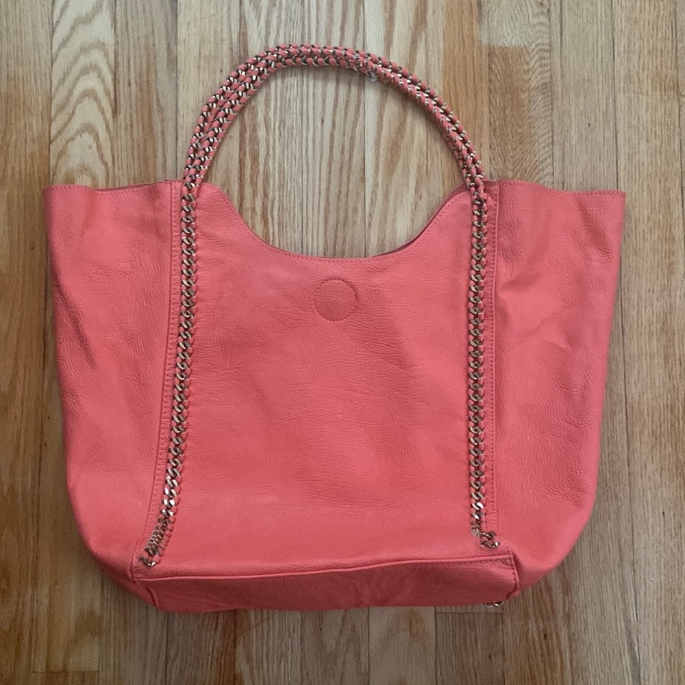 Women's Coral Tote Handbag Purse w/ Gold Chain